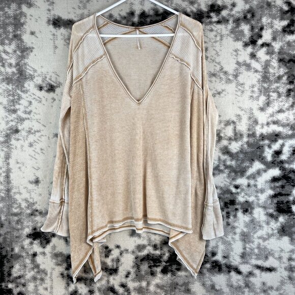 Free People Catalina Top Women's Size Medium Waffle Knit Comfort‎ V-Neck Boho - Picture 1 of 8